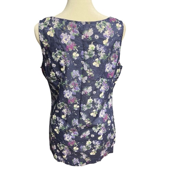 Eddie Bauer Women’s Sleeveless Blouse Size S Navy Floral Cotton Summer Spring - Picture 3 of 10